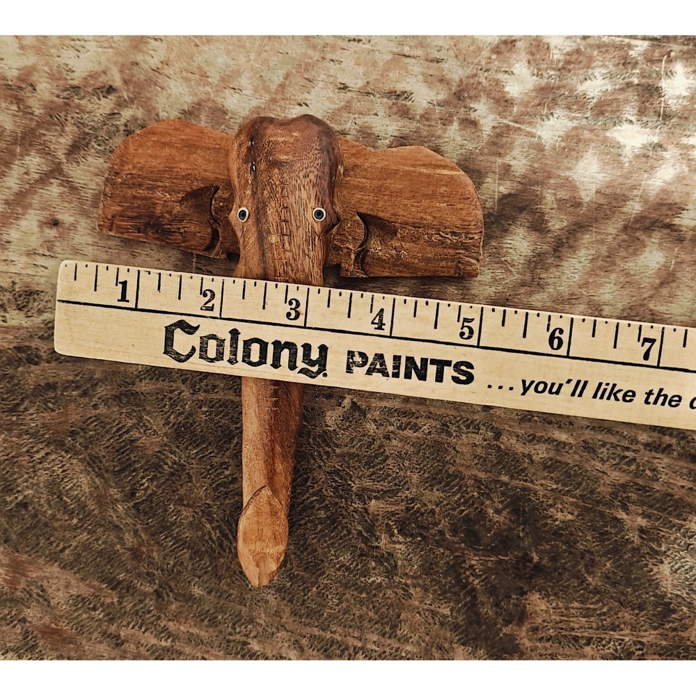 VINTAGE Hand Carved Wooden Elephant Wall Hook for Caps/Keys/Leashes Unique - Picture 3 of 6